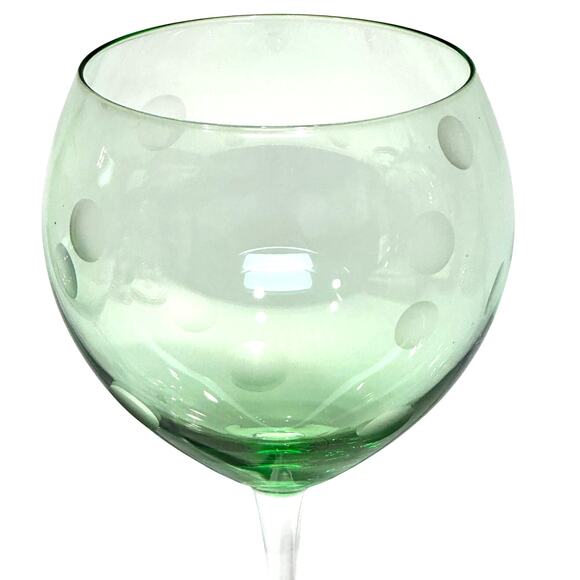 Pale Green Polka Dot Balloon Wine Goblets Elegant Clear Slender Stem-Set 2 - Picture 2 of 9